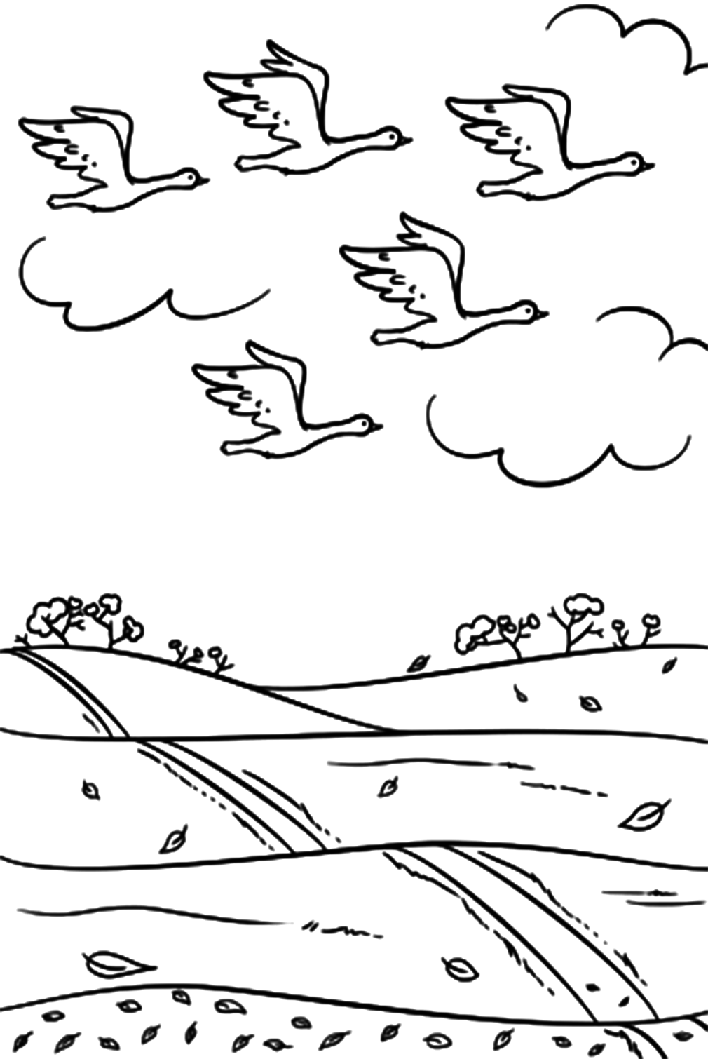 Birds Fly South In Autumn Coloring Pages