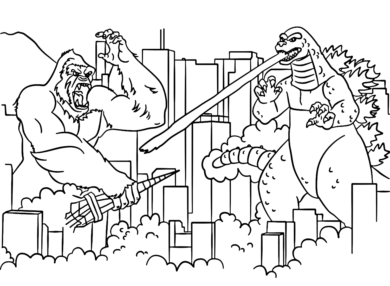 Раскраска Кинг-Конг против Годзиллы из мультфильма Кинг-Конг