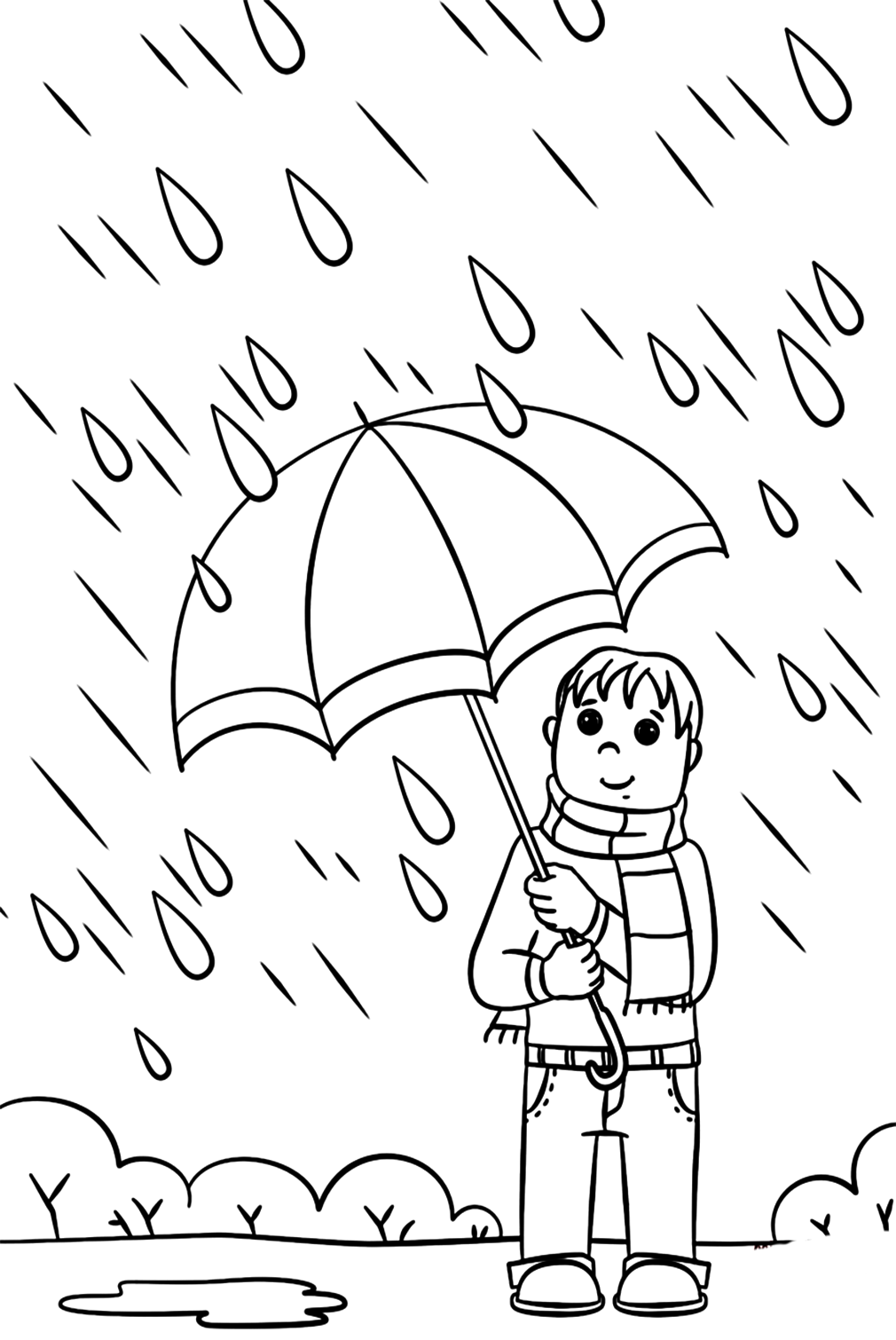 Rainy Day In Fall Season Coloring Page