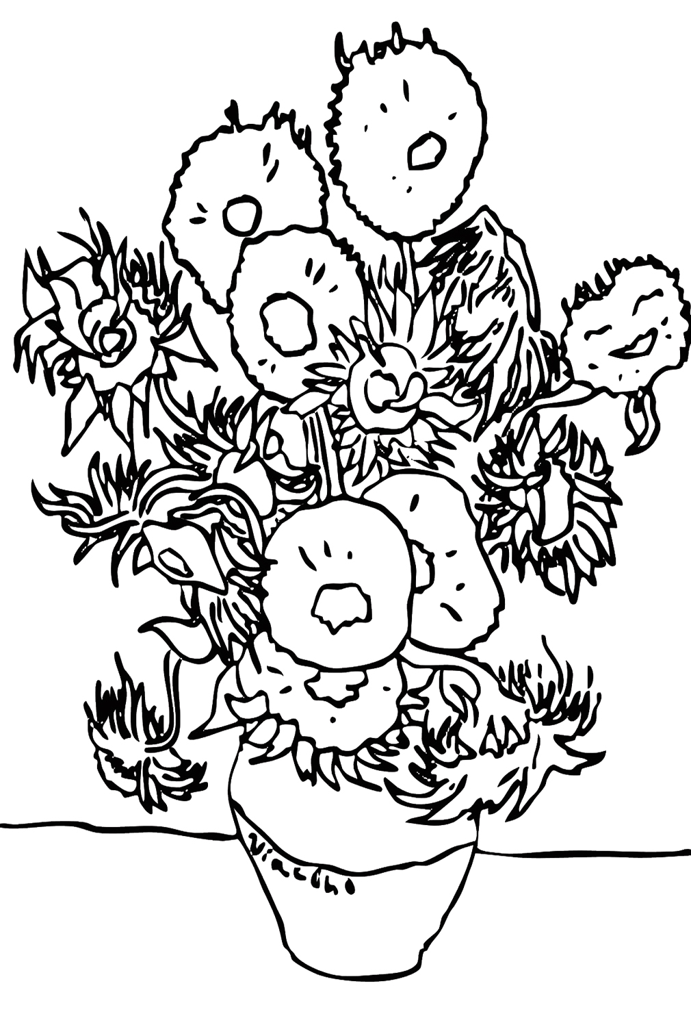 Sunflowers By Vincent Van Gogh Coloring Pages