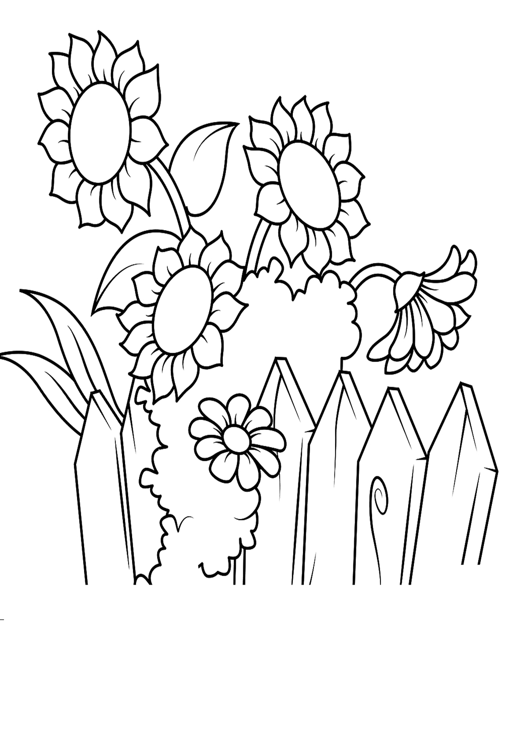 Sunflowers Near The Fence Coloring Page
