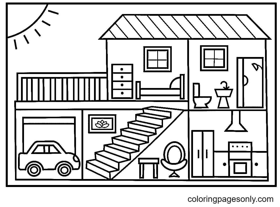 Página para colorir de uma casa para crianças