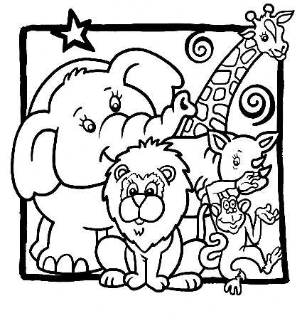 Adorable Zoo Animals Coloring Page