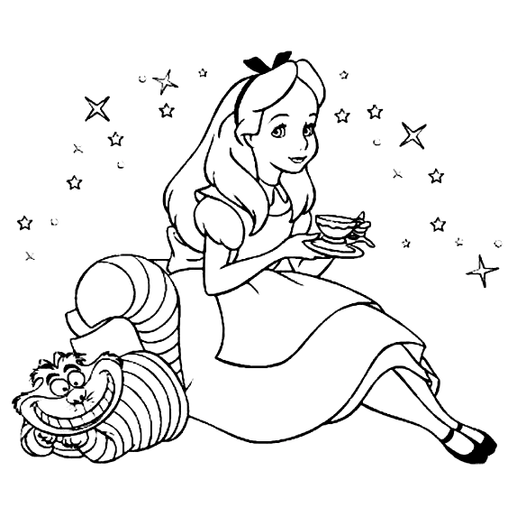 爱丽丝梦游仙境中的爱丽丝和柴郡猫
