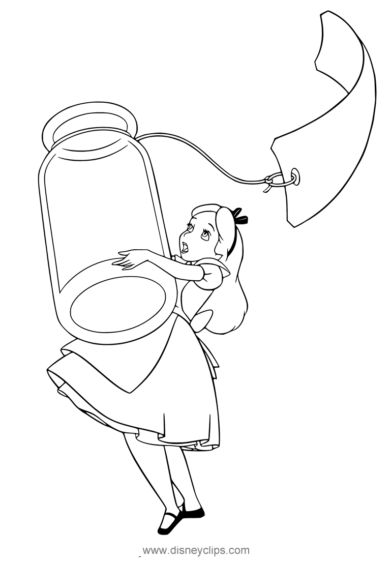 Alice Holding Drink-me Bottle Coloring Page