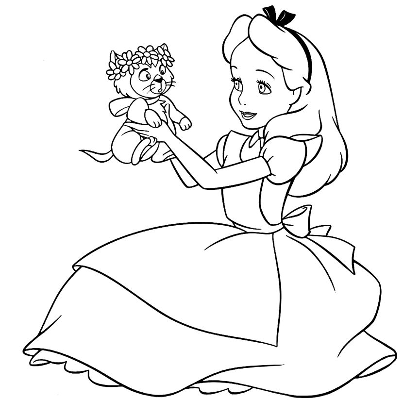 Alice holding Dinah Coloring Page