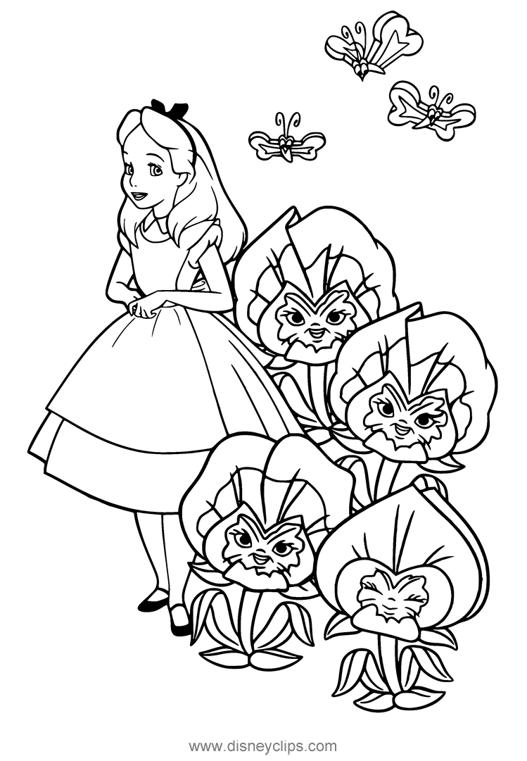 Alice in the Flower Garden Coloring Page