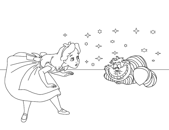 Alice with Cheshire Cat Coloring Page