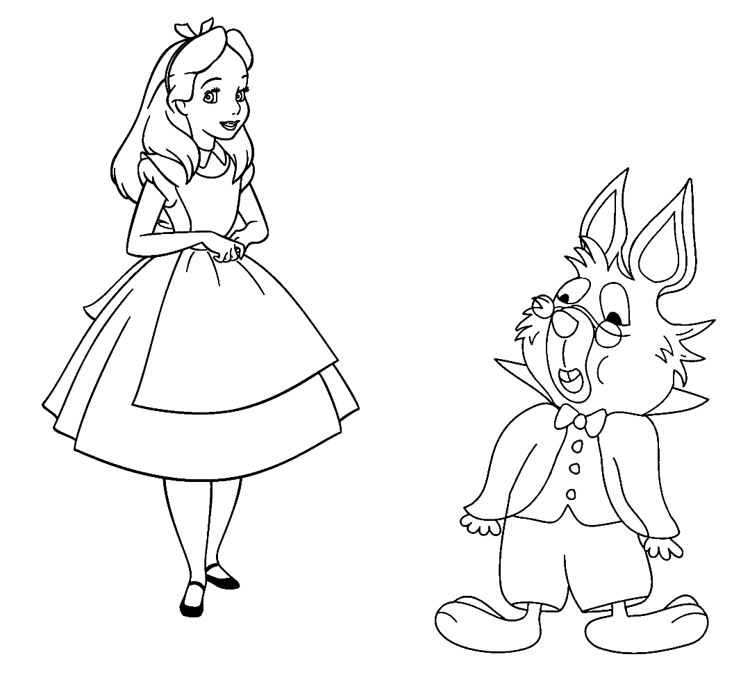 Alice with White Rabbit Coloring Pages