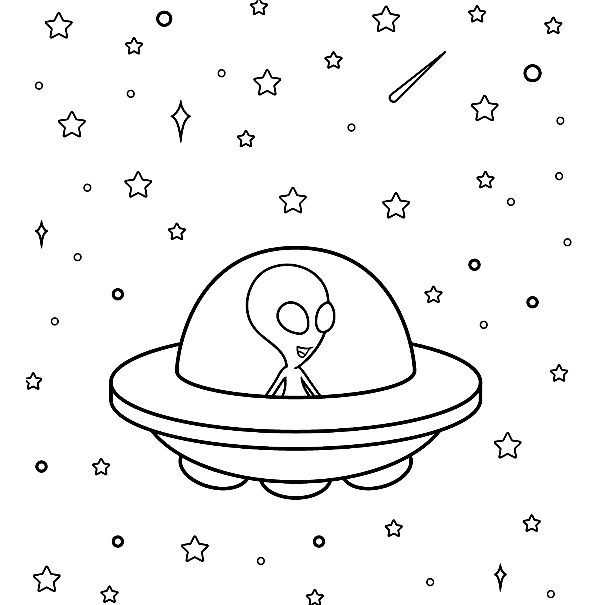 Alien Riding UFO Coloring Page
