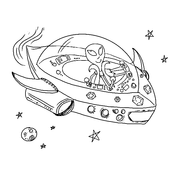 Alien Spaceship for Kids Coloring Pages