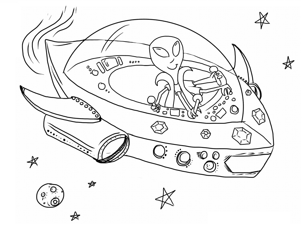 Alien Spaceship for Kids Coloring Page