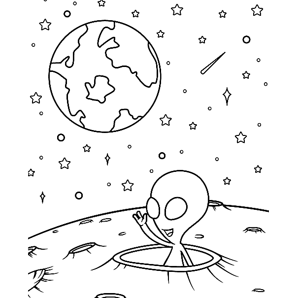 Alien is Waving Hello Coloring Pages