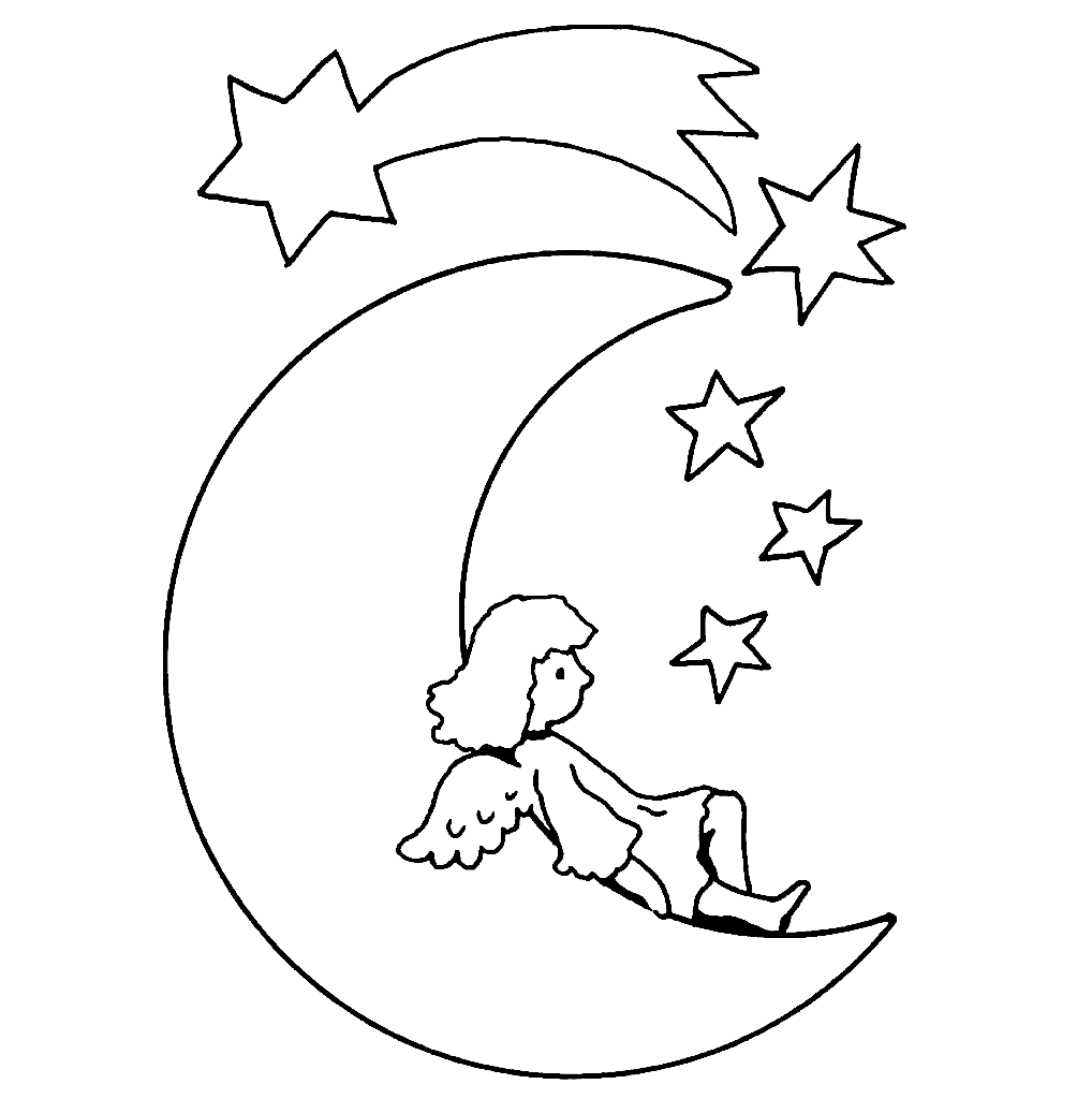 Angel on the Moon Coloring Page