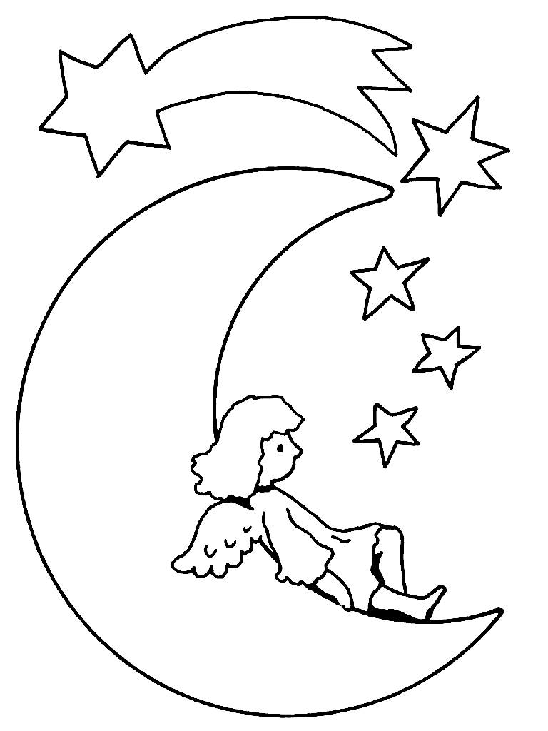 Angel on the Moon Coloring Pages