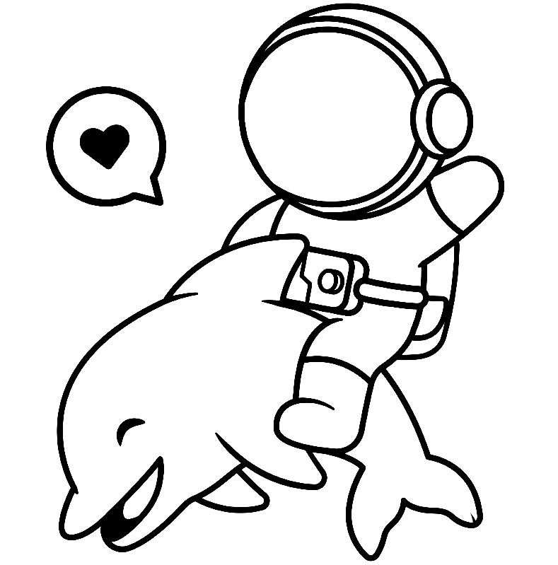 Astronaute chevauchant un dauphin à colorier
