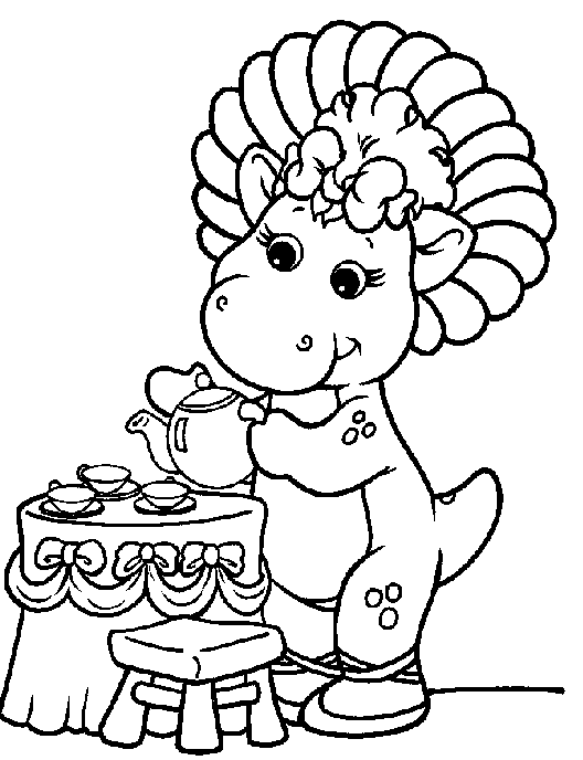 Baby Bop play tea party Coloring Page