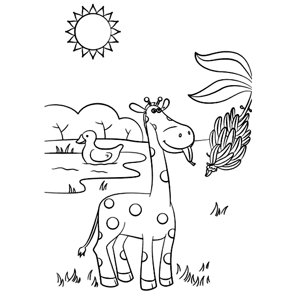 Baby Giraffe Eating Banana Coloring Pages