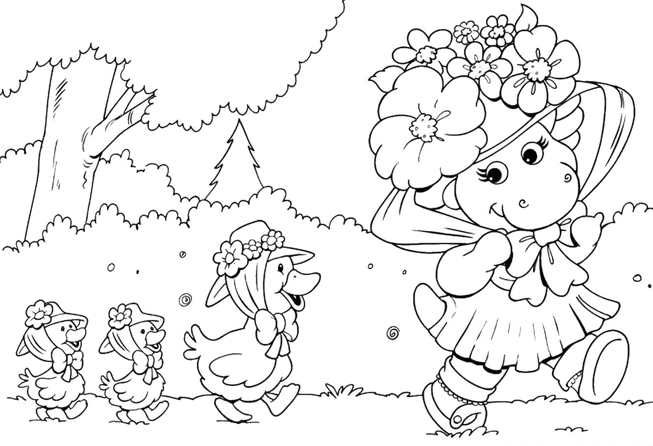 Baby Pop and Ducks Coloring Page