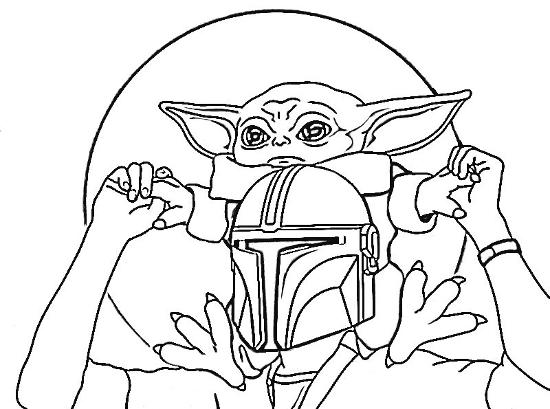 Baby Yoda and Mandalorian Coloring Page