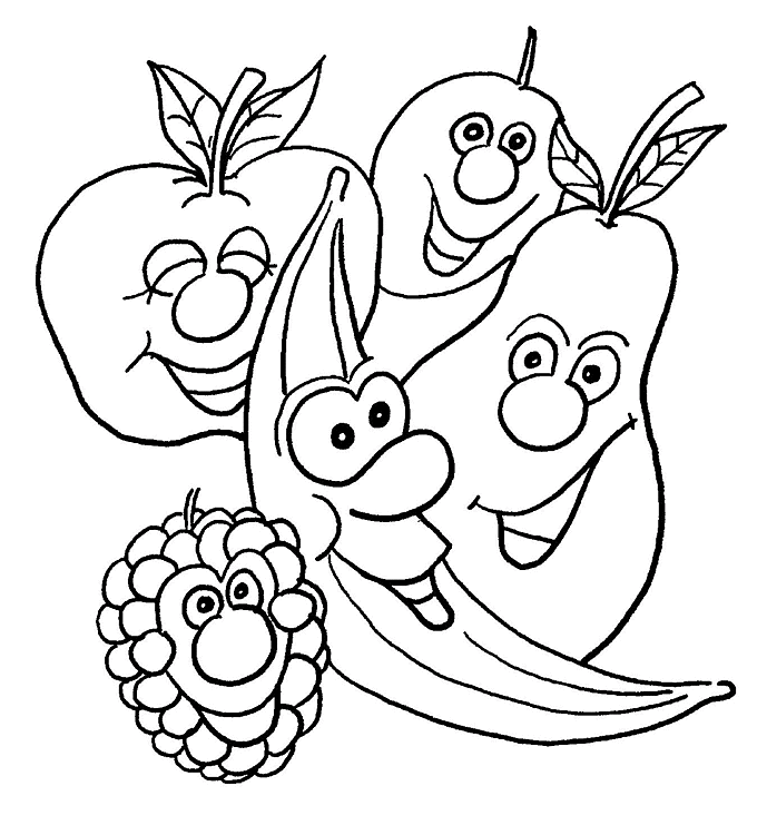 Banana, Pear, Apple, Berry and Cherry Coloring Page