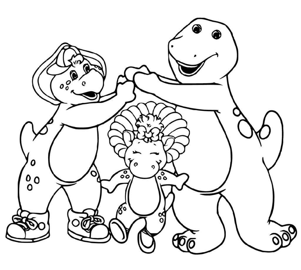 Barney, Baby Pop and BJ Coloring Pages
