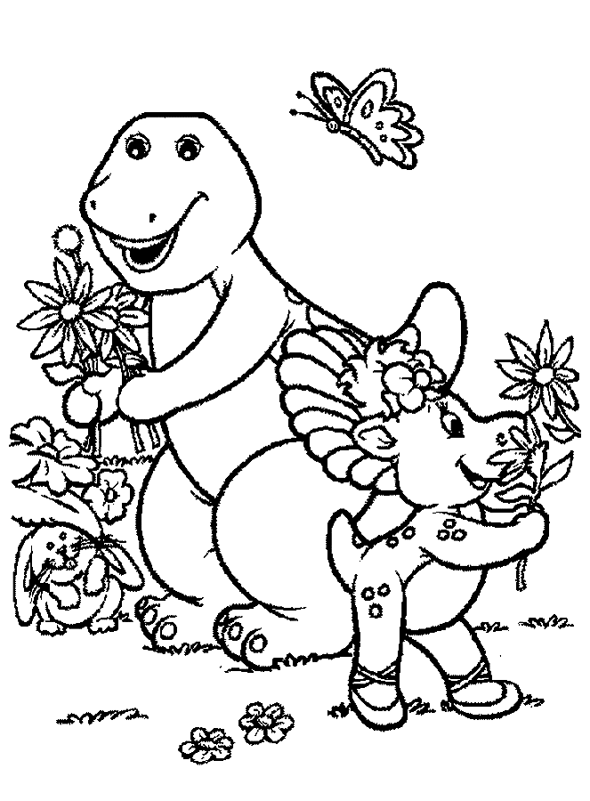 Barney, Baby Pop avec des fleurs de Barney and Friends