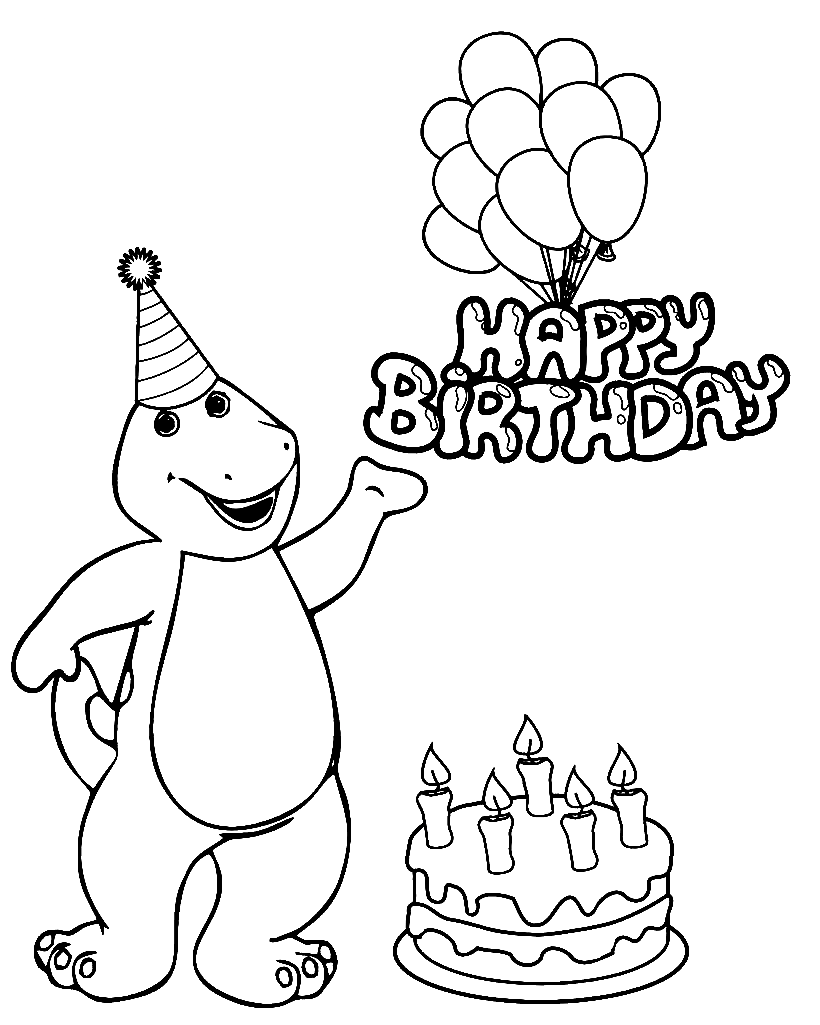 Barney Birthday Coloring Page