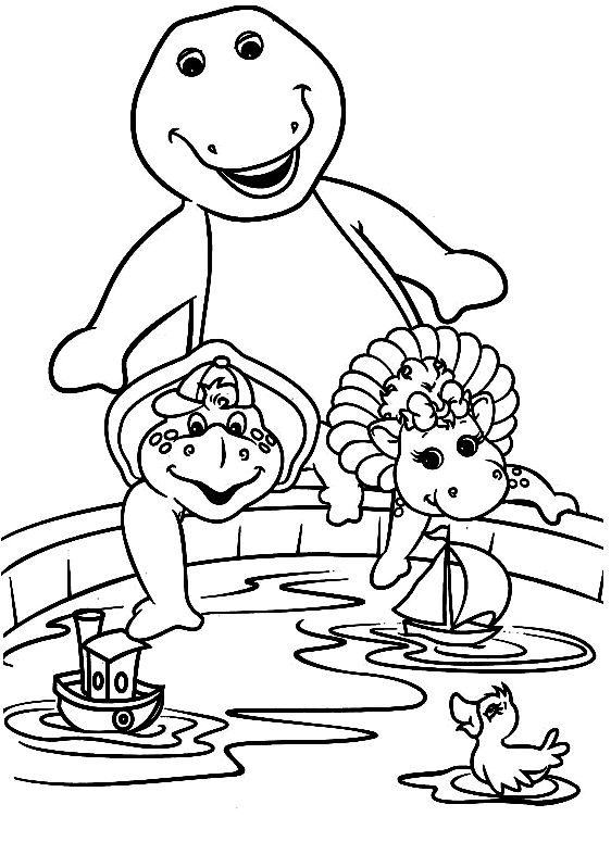 Barney、Bj 和 Baby Pop Coloring Page