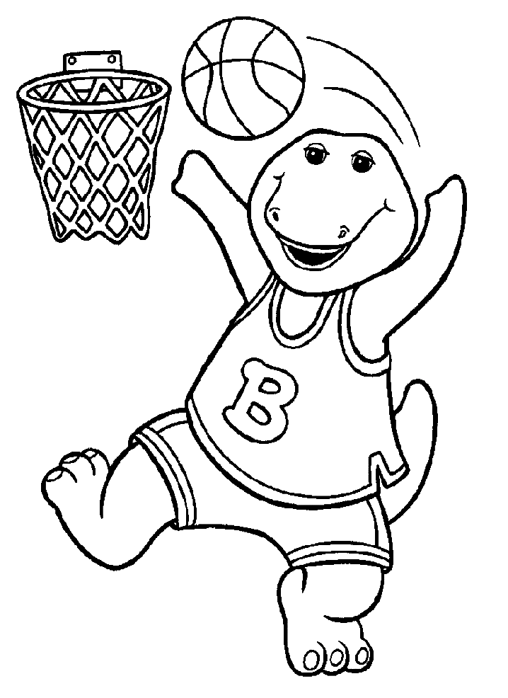 Barney Playing Basketball Coloring Page