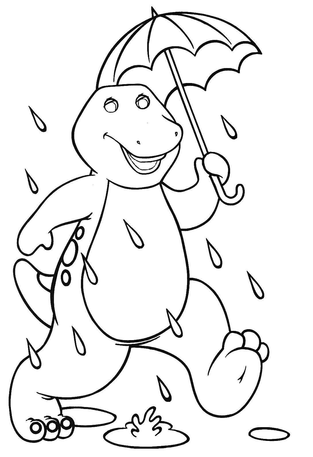 Barney loopt in de regen van Barney and Friends