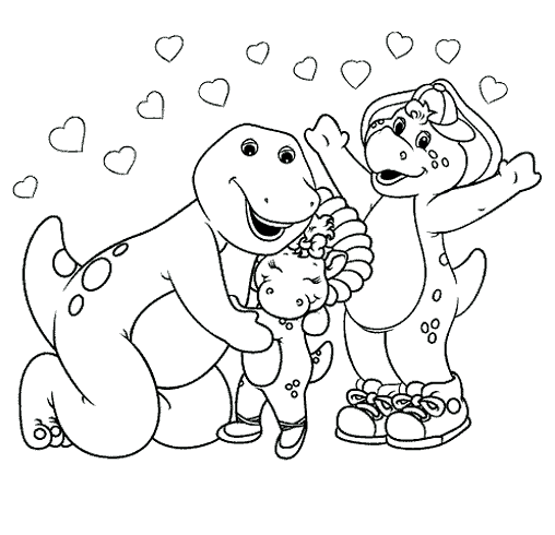 Barney with Baby Pop and Bj Coloring Page