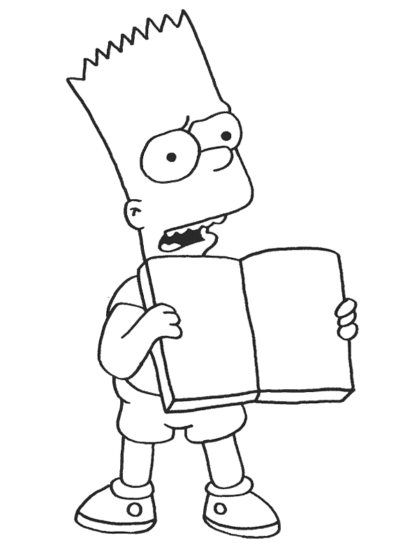 Bart leest een boek Kleurplaat