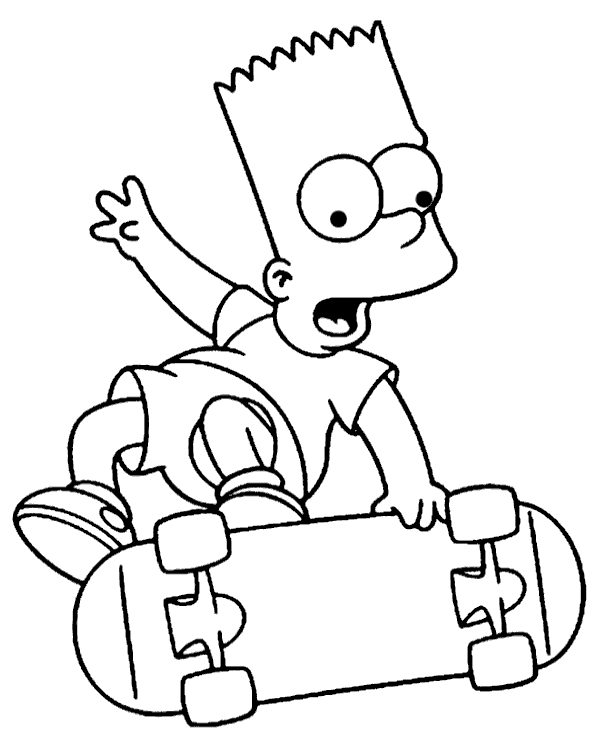 Bart Is Skating Coloring Page