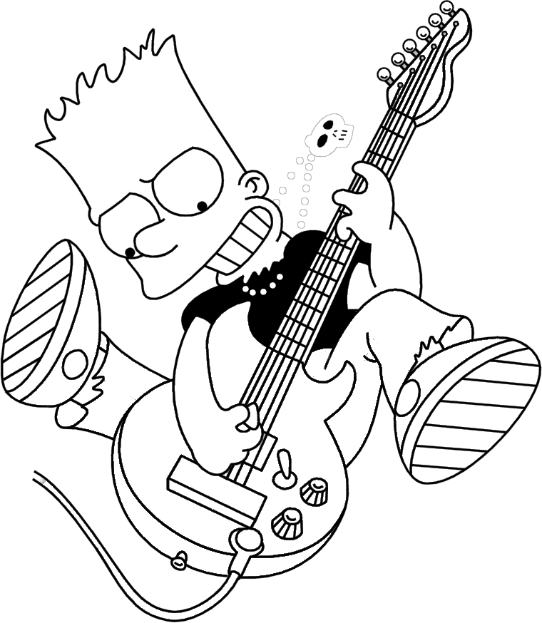 Bart Simpson speelt gitaar Kleurplaat
