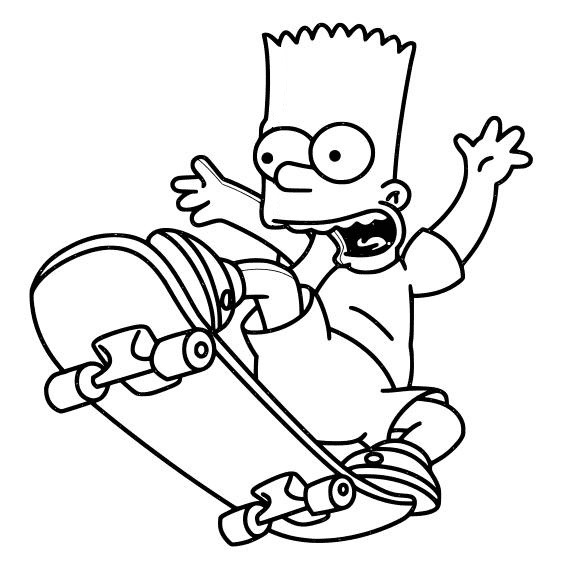 Bart Simpson Skateboarding Kleurplaat