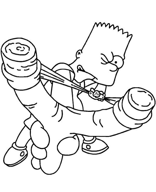 Bart Simpson con tirachinas Página para colorear