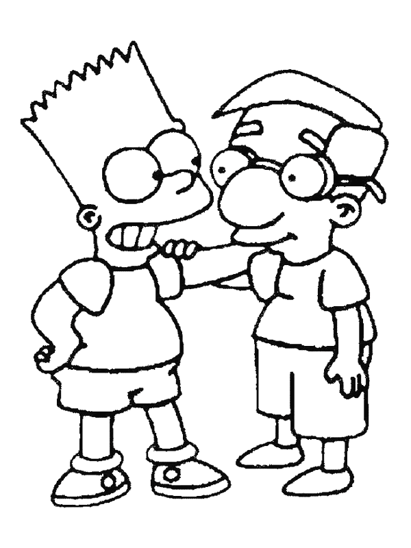 Dibujo de Bart con su amigo Milhouse Van Houten para colorear