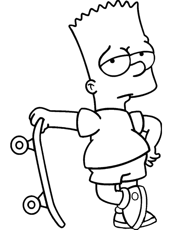 Bart met skateboard kleurplaat