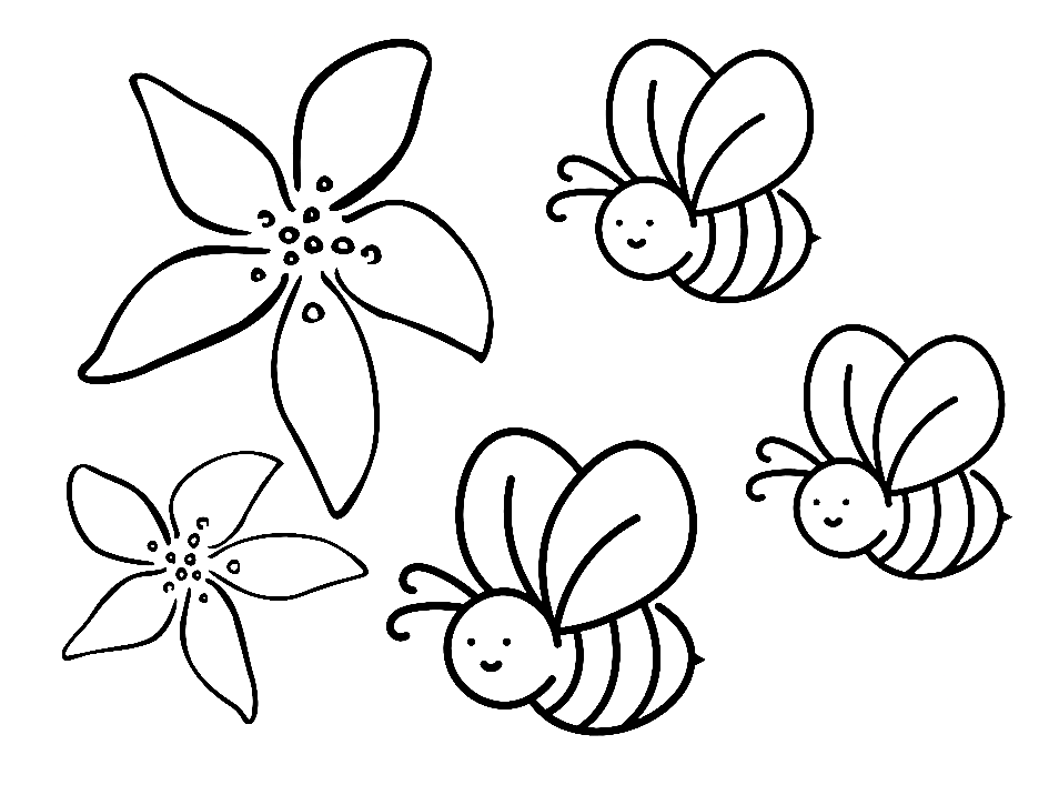 Bijen en bloemen kleurplaat