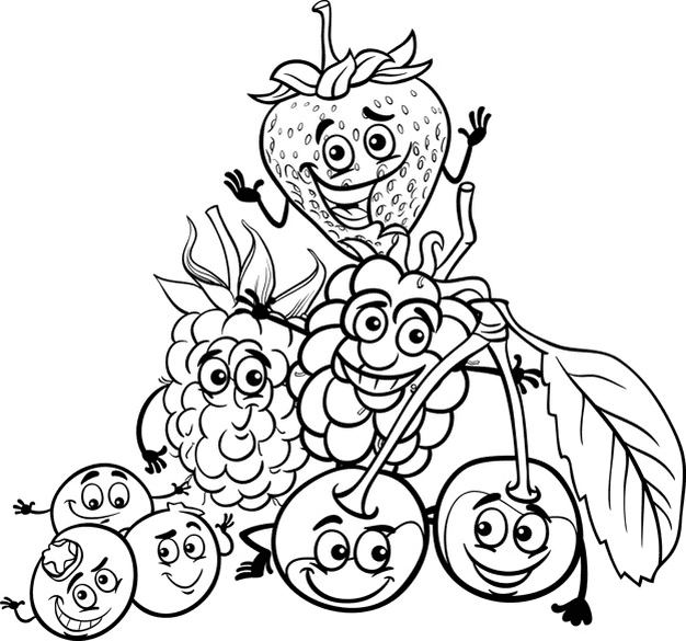 Berry Fruits Cartoon Coloring Page