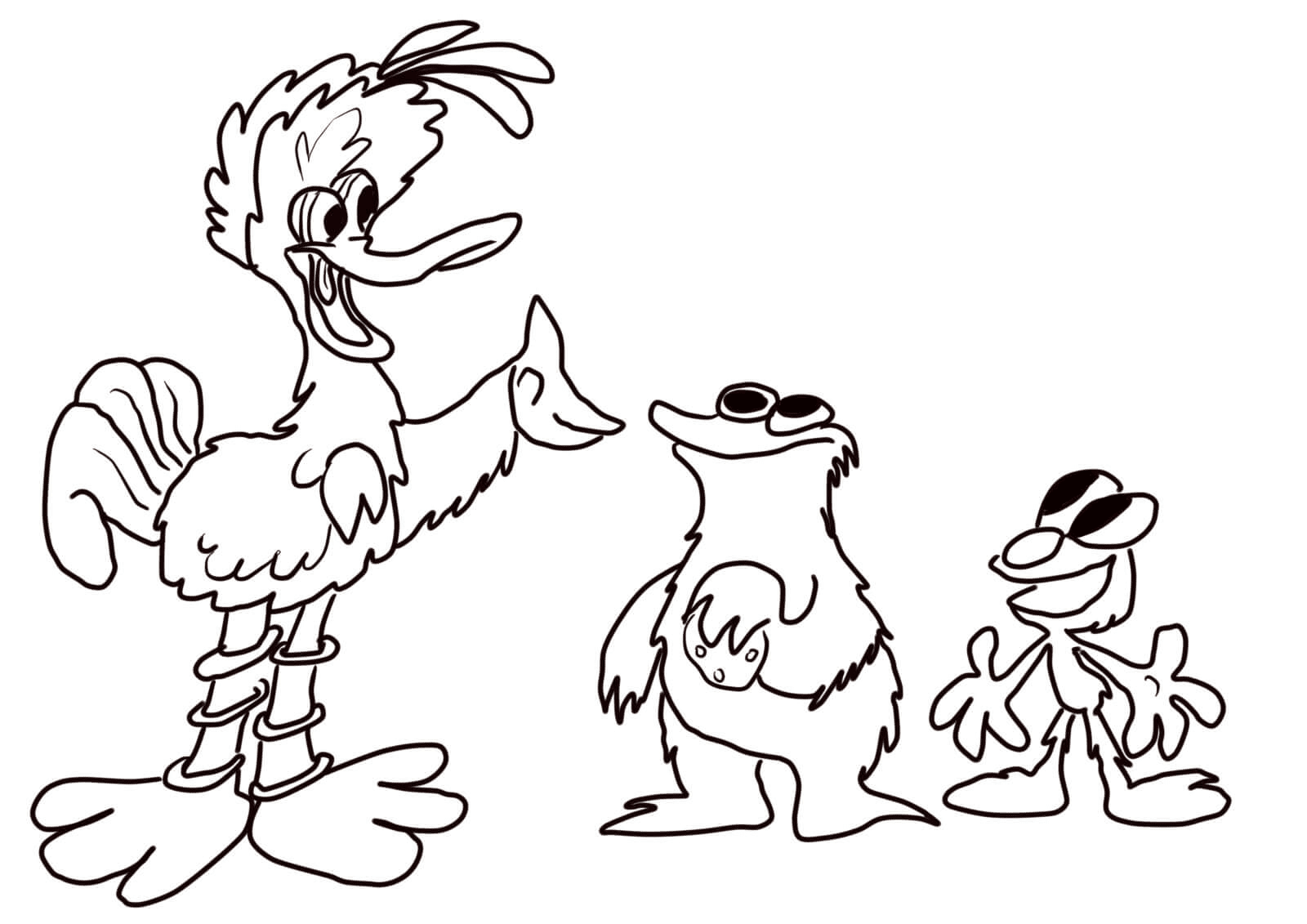 Big Bird and Two Monsters Coloring Page