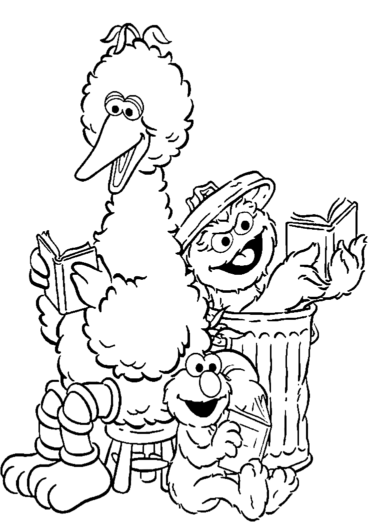 Big Bird with Elmo and Oscar Coloring Page