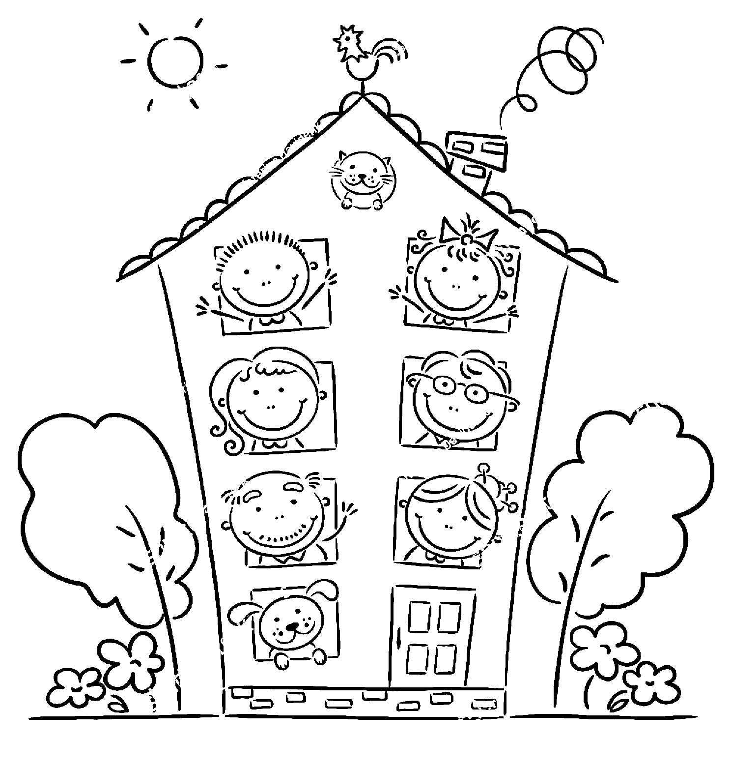 Big Family is at Home Coloring Page