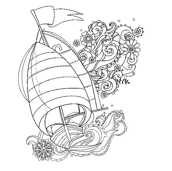 Boat with Floral Ornaments Coloring Page