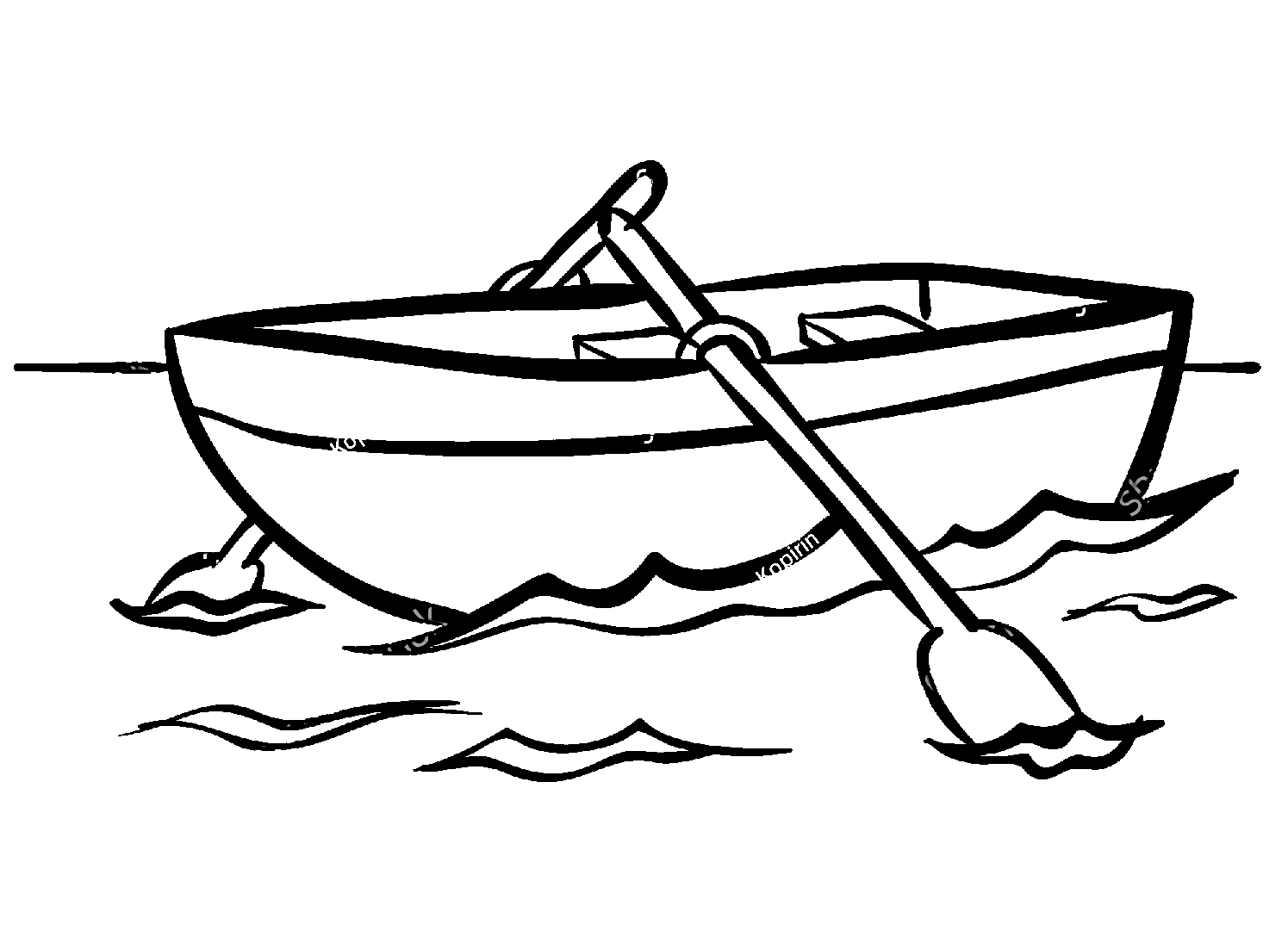 Boat with Oars Coloring Page