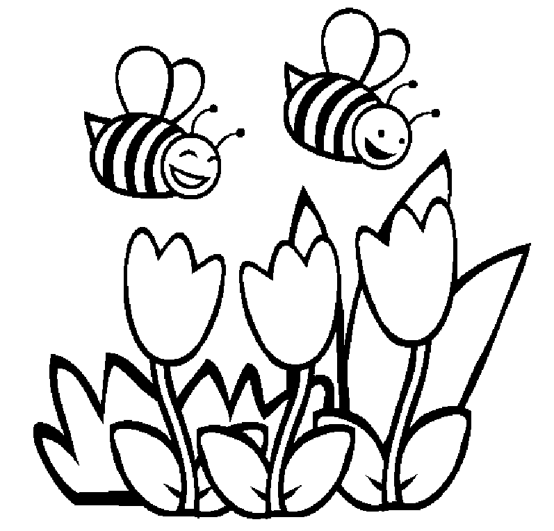 Bumble Bee with Flowers Coloring Page