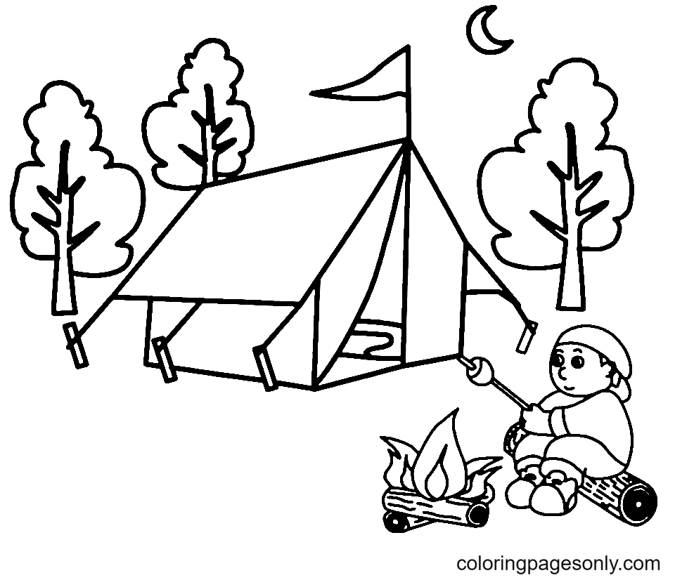 儿童露营帐篷着色页