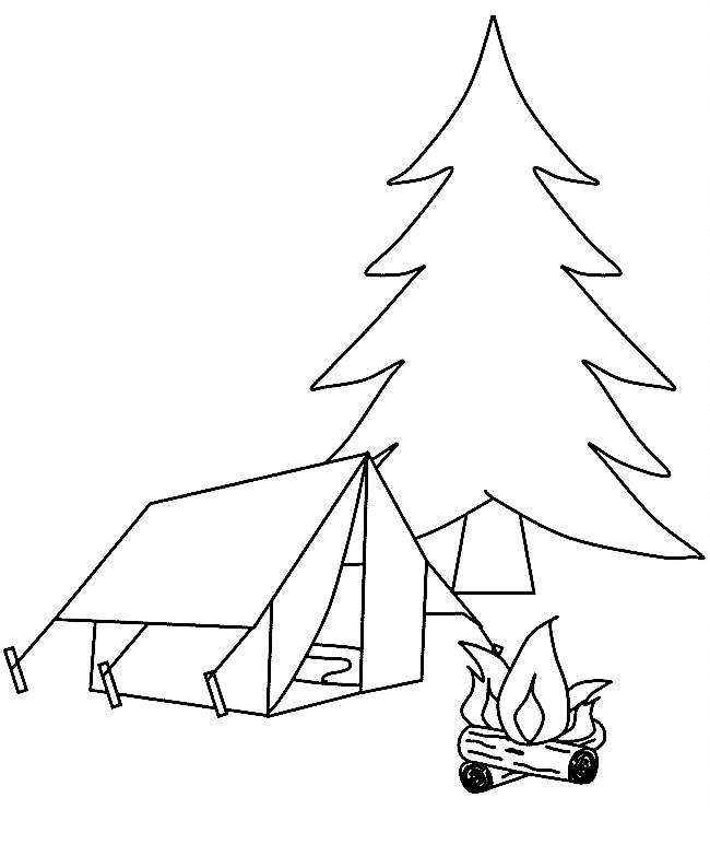 Camping Tent with Camp Fire Coloring Page