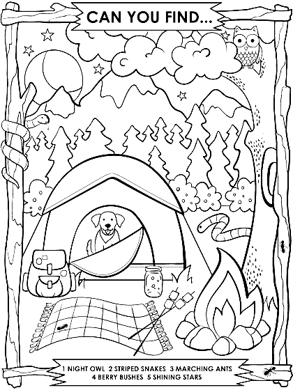 Camping en el bosque Página para colorear